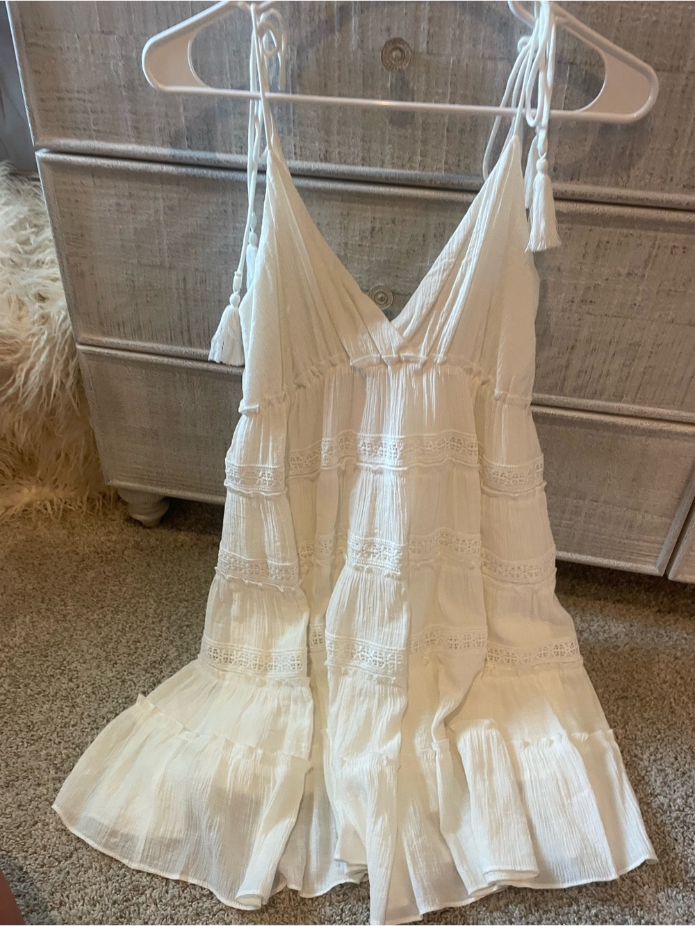 All in Favor Cream V-Neck Gathered Waist Slip Dress